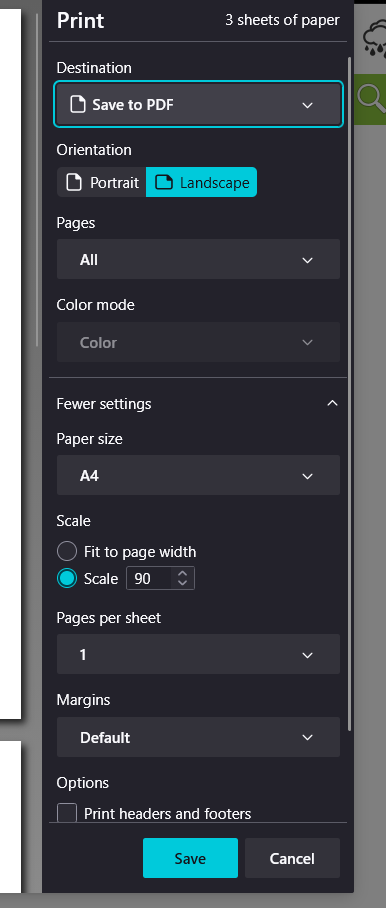 Print Dialog of the Transcript"