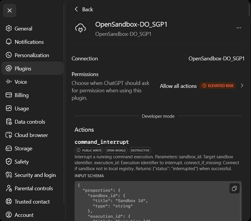 OpenSandbox MCP tools in ChatGPT