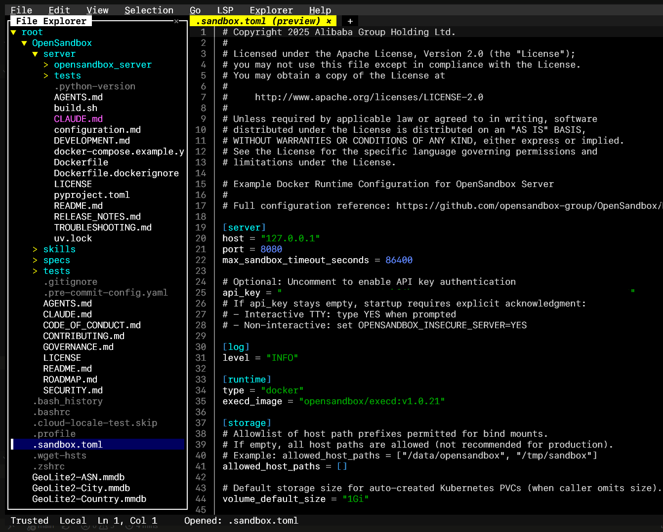 OpenSandbox TOML configuration